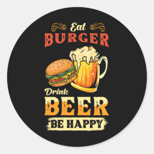 hamburger en bier ronde sticker