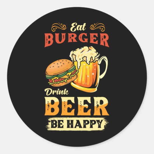 hamburger en bier ronde sticker (Voorkant)