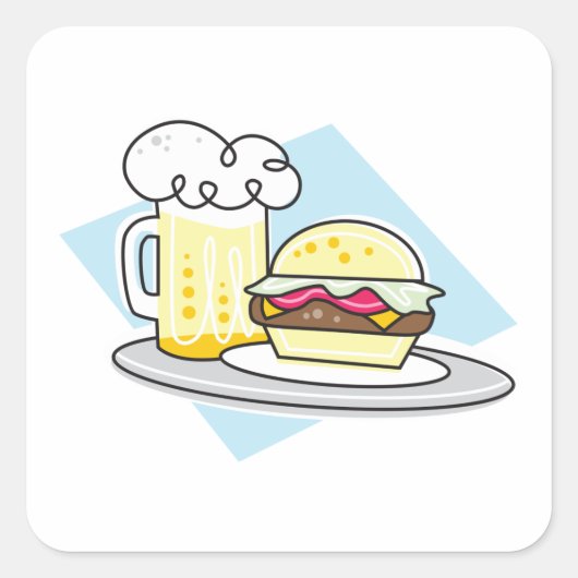 Hamburger En Bier Vierkante Sticker (Voorkant)