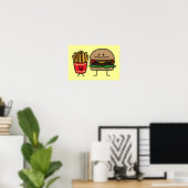 Hamburger en Fries fastfood maar junk friet hot Poster (Thuiskantoor)