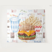 Hamburger en friet fastfood achtergrond wandkleed (Voorkant (horizontaal))