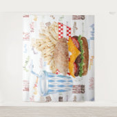Hamburger en friet fastfood achtergrond wandkleed (Voorkant)