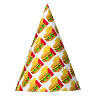 Hamburger en friet feesthoedjes