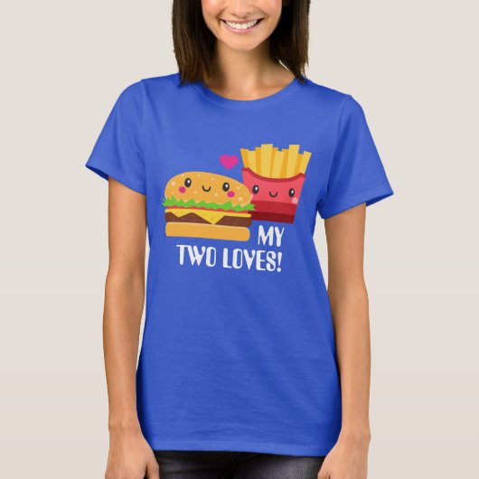 Hamburger en friet houden van Kawaii T-shirt (Voorkant)