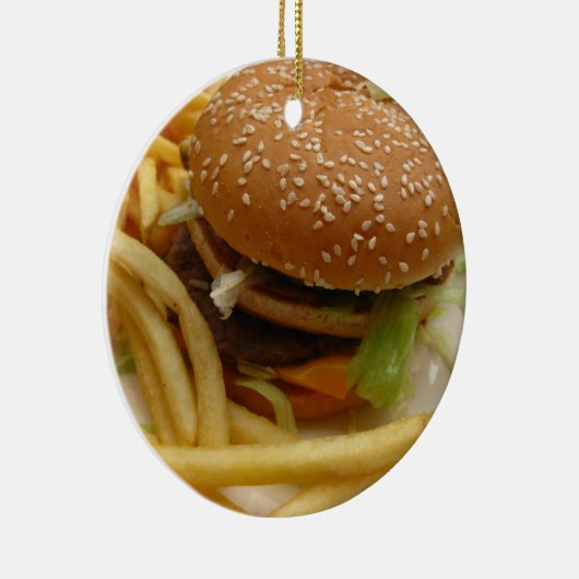 hamburger en friet keramisch ornament (Rechts)