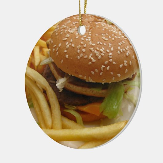 hamburger en friet keramisch ornament (Links)