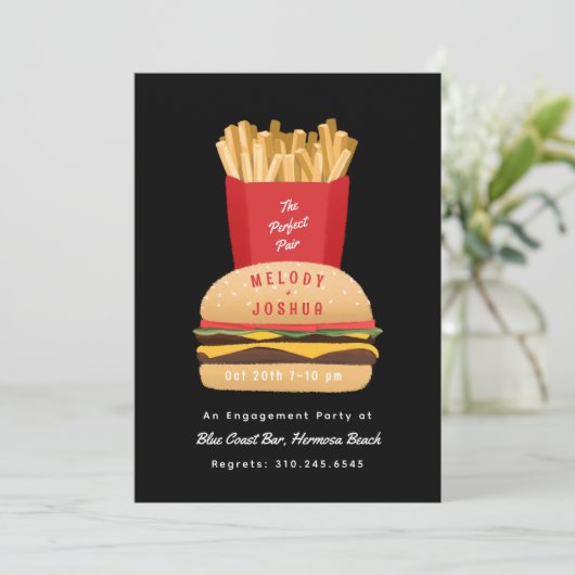 Hamburger en friet Perfect Pair Douche Kaart (Staand voorkant)