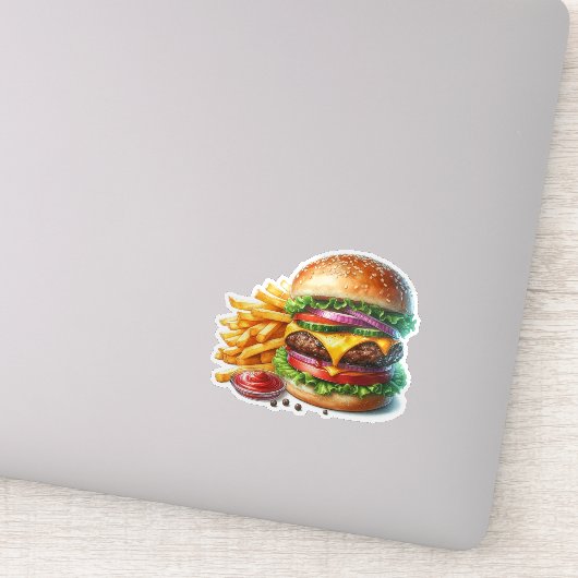 Hamburger en frietjes sticker (Detail)