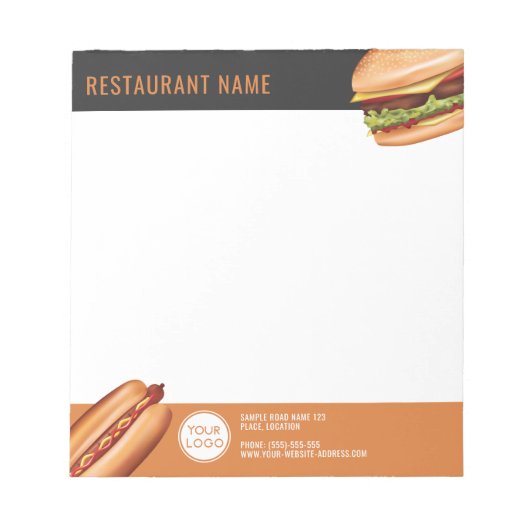 Hamburger en Hot Dog Fast Food Restaurant Custom Notitieblok (Voorkant)