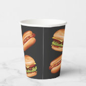 Hamburger en Hot Dog Fast Foods Gelukkige Verjaard Papieren Bekers (Rechts)