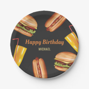 Hamburger En Hotdog Fast Food Gelukkige Verjaardag Papieren Bordje