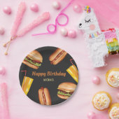 Hamburger en hotdog fastfood gelukkig verjaardag papieren bordje (Feest)