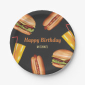 Hamburger en hotdog fastfood gelukkig verjaardag papieren bordje (Voorkant)