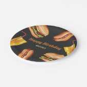 Hamburger en hotdog fastfood gelukkig verjaardag papieren bordje (Gekanteld)