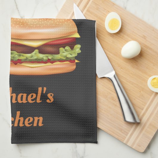Hamburger en hotdog met Drink en tekst Theedoek (Quarter Fold)