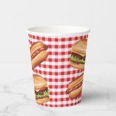 Hamburger en hotdog op rode gingham verjaardag papieren bekers (Rechts)