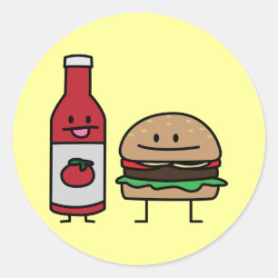 Hamburger en Ketchup fastfood buddies bun patty Ronde Sticker