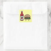 Hamburger en Ketchup fastfood buddies bun patty Vierkante Sticker (Tas)