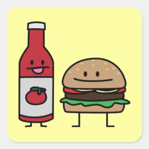 Hamburger en Ketchup fastfood buddies bun patty Vierkante Sticker