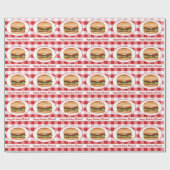 Hamburger eten op rode gingham en aangepaste tekst cadeaupapier (Vlak)