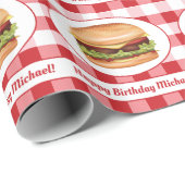 Hamburger eten op rode gingham en aangepaste tekst cadeaupapier (Rol Hoek)