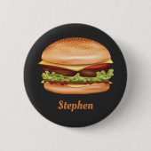 Hamburger Fast Food Illustratie Met Aangepaste Naa Ronde Button 5,7 Cm (Voorkant)