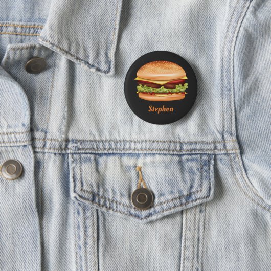 Hamburger Fast Food Illustratie Met Aangepaste Naa Ronde Button 5,7 Cm (In situ)