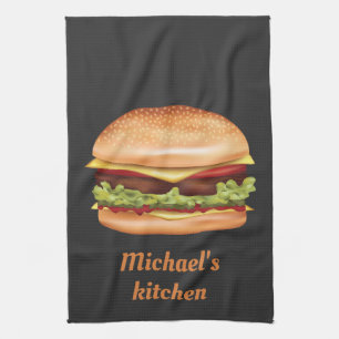 Hamburger Fast Food Illustratie Met Aangepaste Tek Theedoek