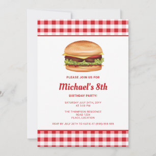 Hamburger Fast Food Illustratie Verjaardagsfeestje Kaart