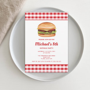 Hamburger Fast Food Illustratie Verjaardagsfeestje Kaart