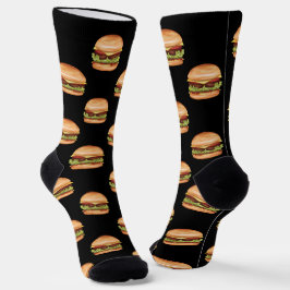 Hamburger Fast Food Patroon Op Een Zwarte Achtergr Sokken