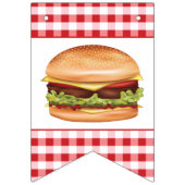 Hamburger Fast Food Red Gingham Happy Birthday Vlaggetjes (Eerste vlag)