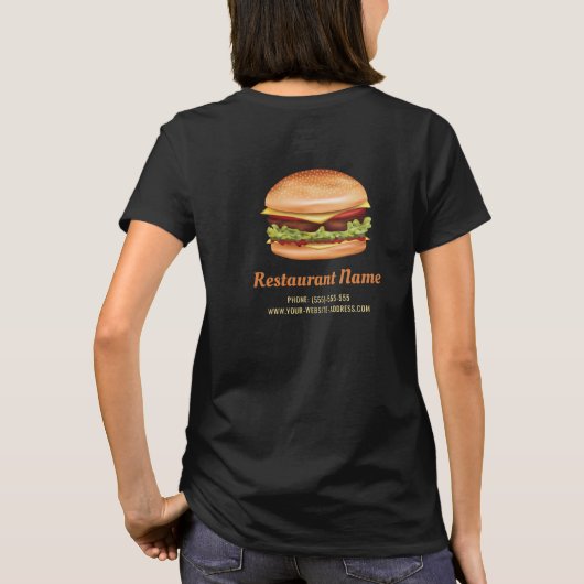 Hamburger Fastfood Diner Bedrijf Logo en info T-shirt (Achterkant)