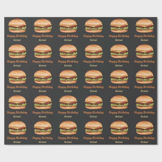 Hamburger fastfood illustratie Happy Birthday Cadeaupapier (Vlak)