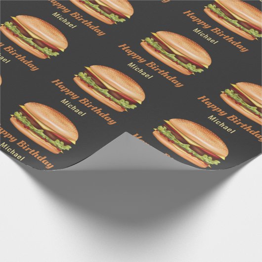 Hamburger fastfood illustratie Happy Birthday Cadeaupapier (Hoek)