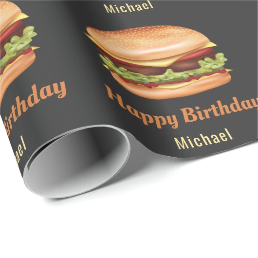 Hamburger fastfood illustratie Happy Birthday Cadeaupapier (Rol Hoek)
