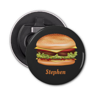 Hamburger fastfood illustratie met aangepaste naam button flesopener