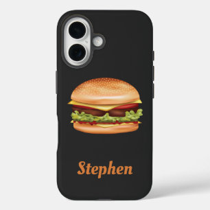 Hamburger fastfood illustratie met aangepaste naam iPhone 16 hoesje