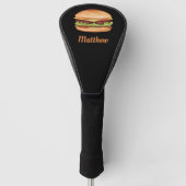 Hamburger fastfood illustratie met aangepaste naam golfheadcover (Voorkant)