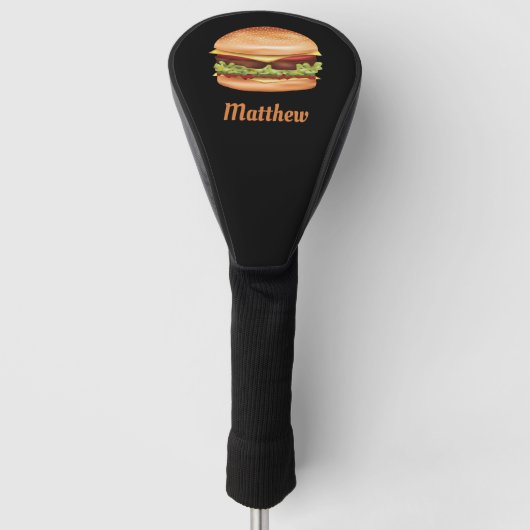 Hamburger fastfood illustratie met aangepaste naam golfheadcover (Voorkant)