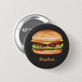 Hamburger fastfood illustratie met aangepaste naam ronde button 5,7 cm (Voorkant /achterkant)