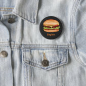 Hamburger fastfood illustratie met aangepaste naam ronde button 5,7 cm (In situ)