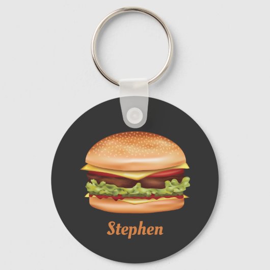 Hamburger fastfood illustratie met aangepaste naam sleutelhanger (Voorkant)