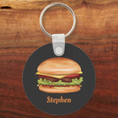 Hamburger fastfood illustratie met aangepaste naam sleutelhanger (Voorkant)