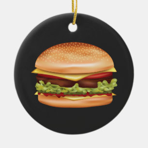 Hamburger fastfood illustratie met aangepaste teks keramisch ornament