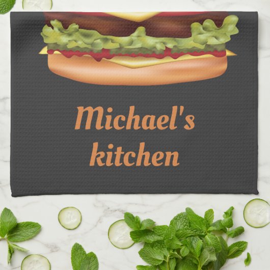 Hamburger fastfood illustratie met aangepaste teks theedoek (Gevouwen)