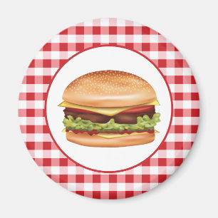 Hamburger fastfood illustratie op rode gingham magneet