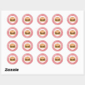 Hamburger fastfood illustratie op rode gingham ronde sticker (Vel)