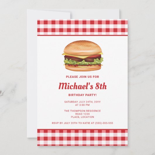 Hamburger fastfood illustratie verjaardagsfeestje kaart (Voorkant)