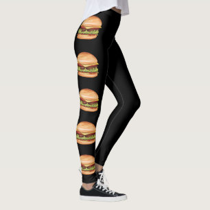 Hamburger fastfood illustraties op zwart leggings